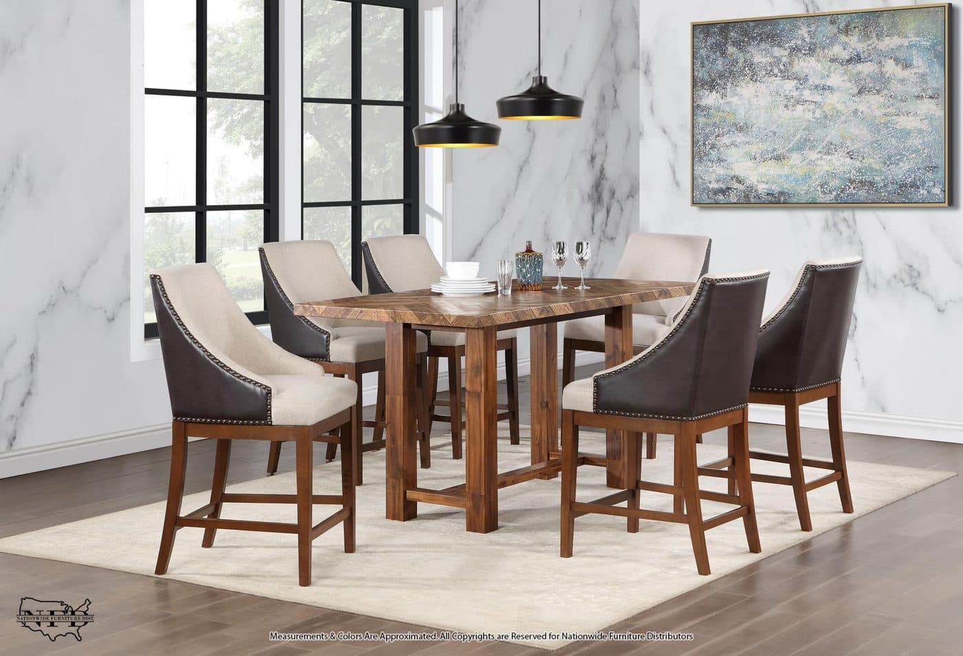 Pub Table and 6 X Upholsterd Pub Chair