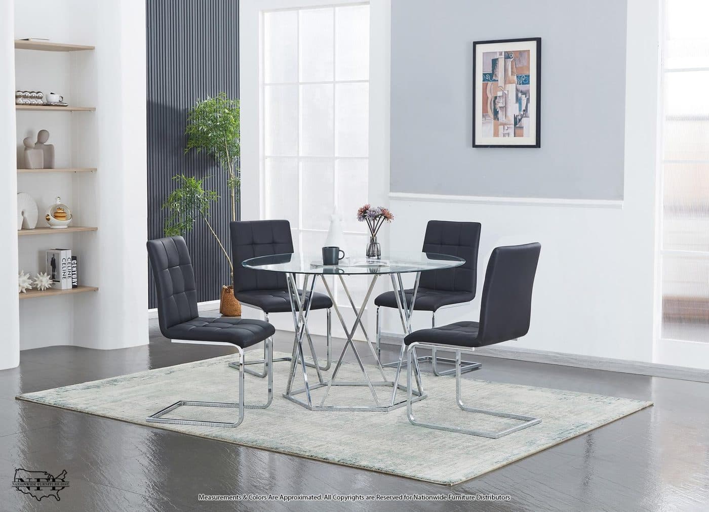 Glass Table and 4 X Black Chair