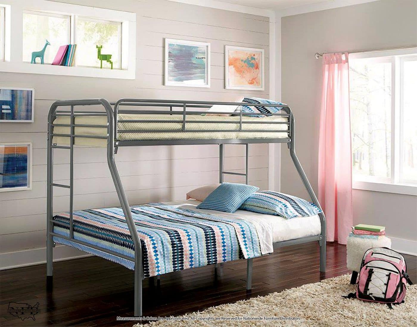Twin / Full Grey Metal Bunkbed