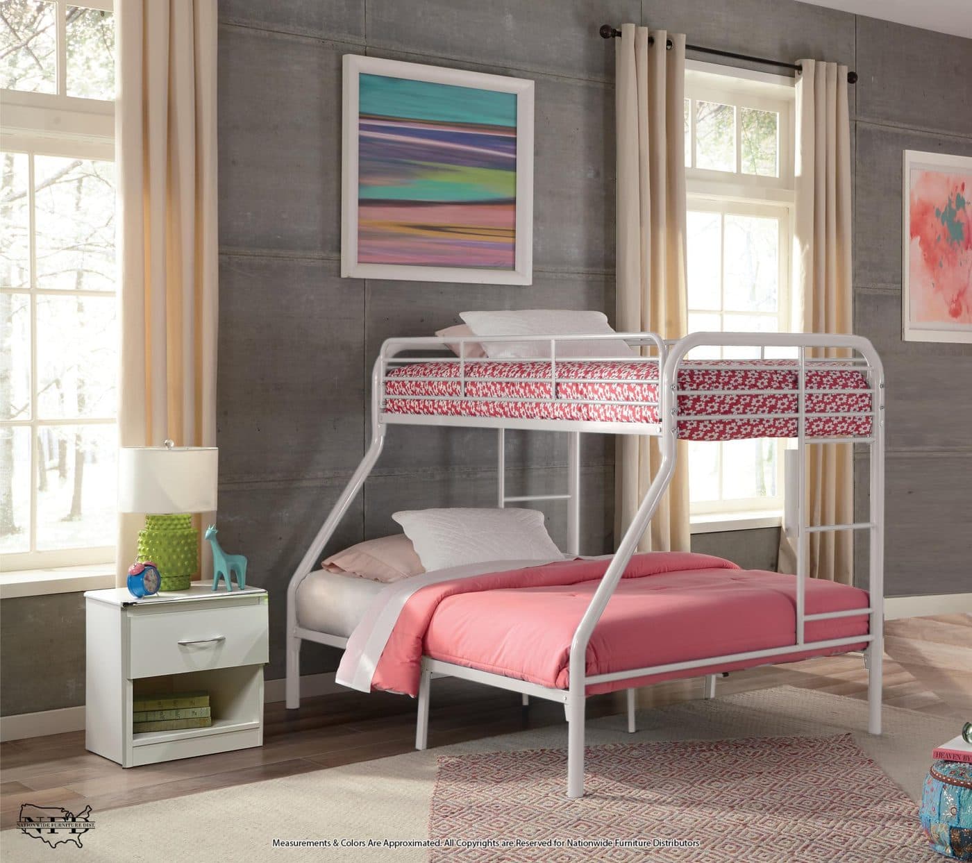 Twin / Full White Metal Bunkbed
