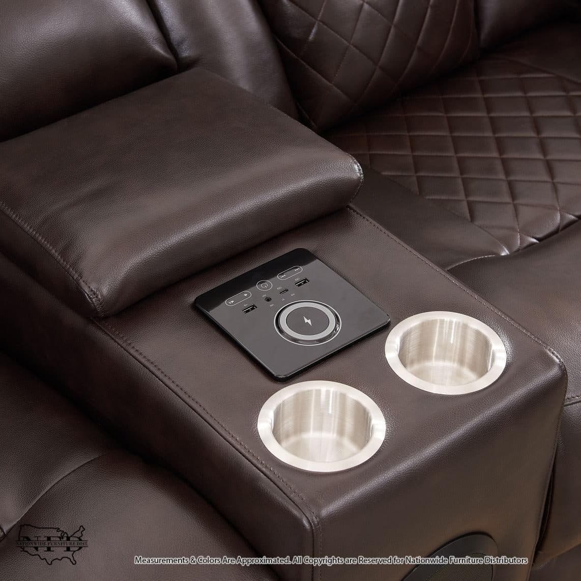 Dual Power Reclining Sofa W/ Led & Usb & Drop Down Table & Reading Lights..., view 2