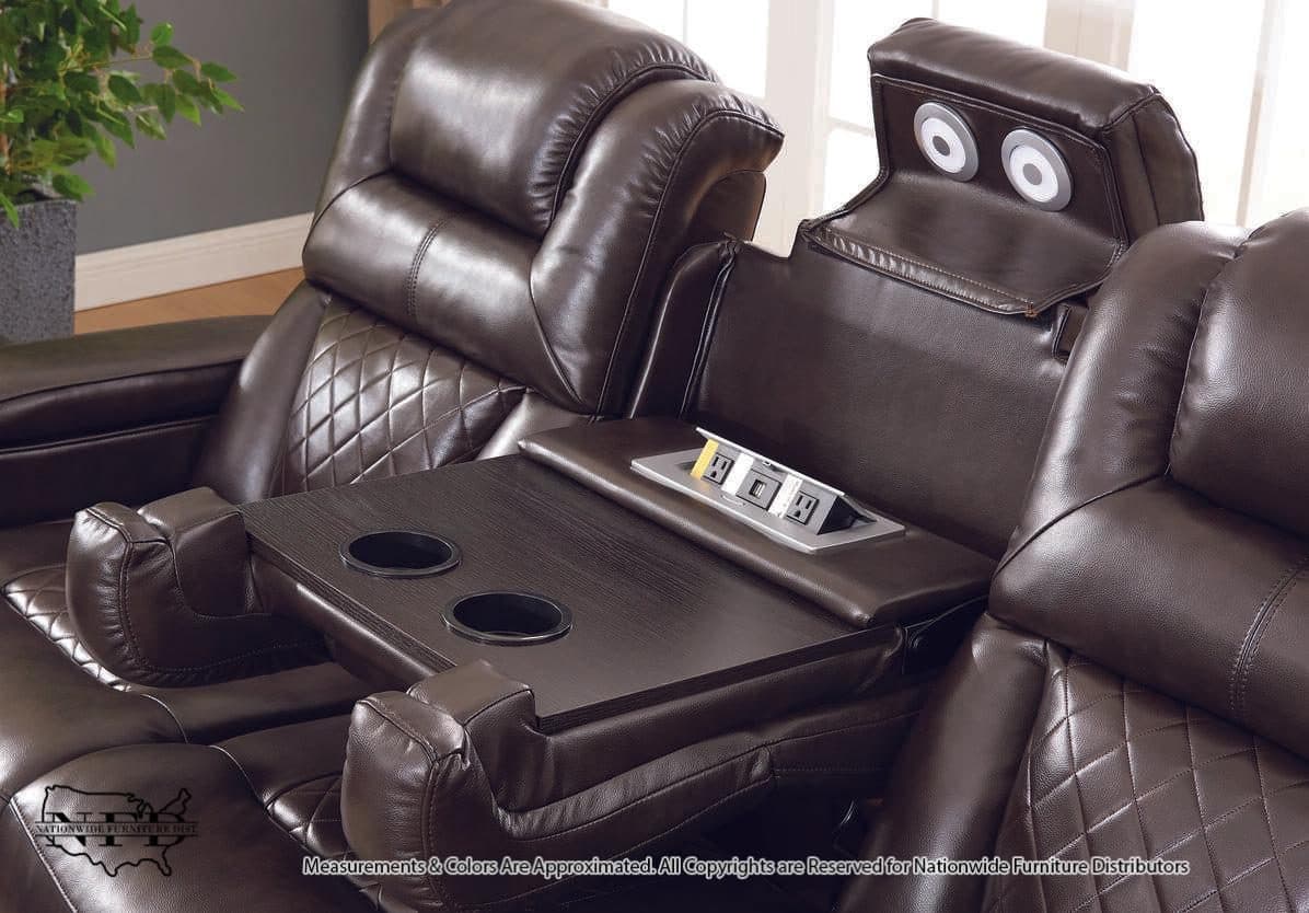 Dual Power Reclining Sofa W/ Led & Usb & Drop Down Table & Reading Lights..., view 3