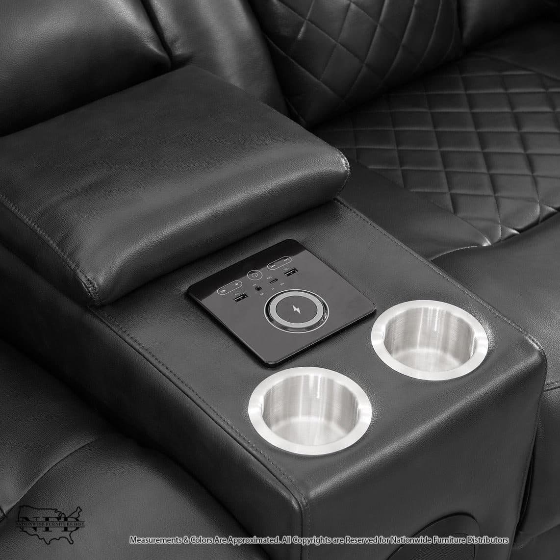 Dual Power Reclining Sofa W/ Led & Usb & Drop Down Table & Reading Lights..., view 2