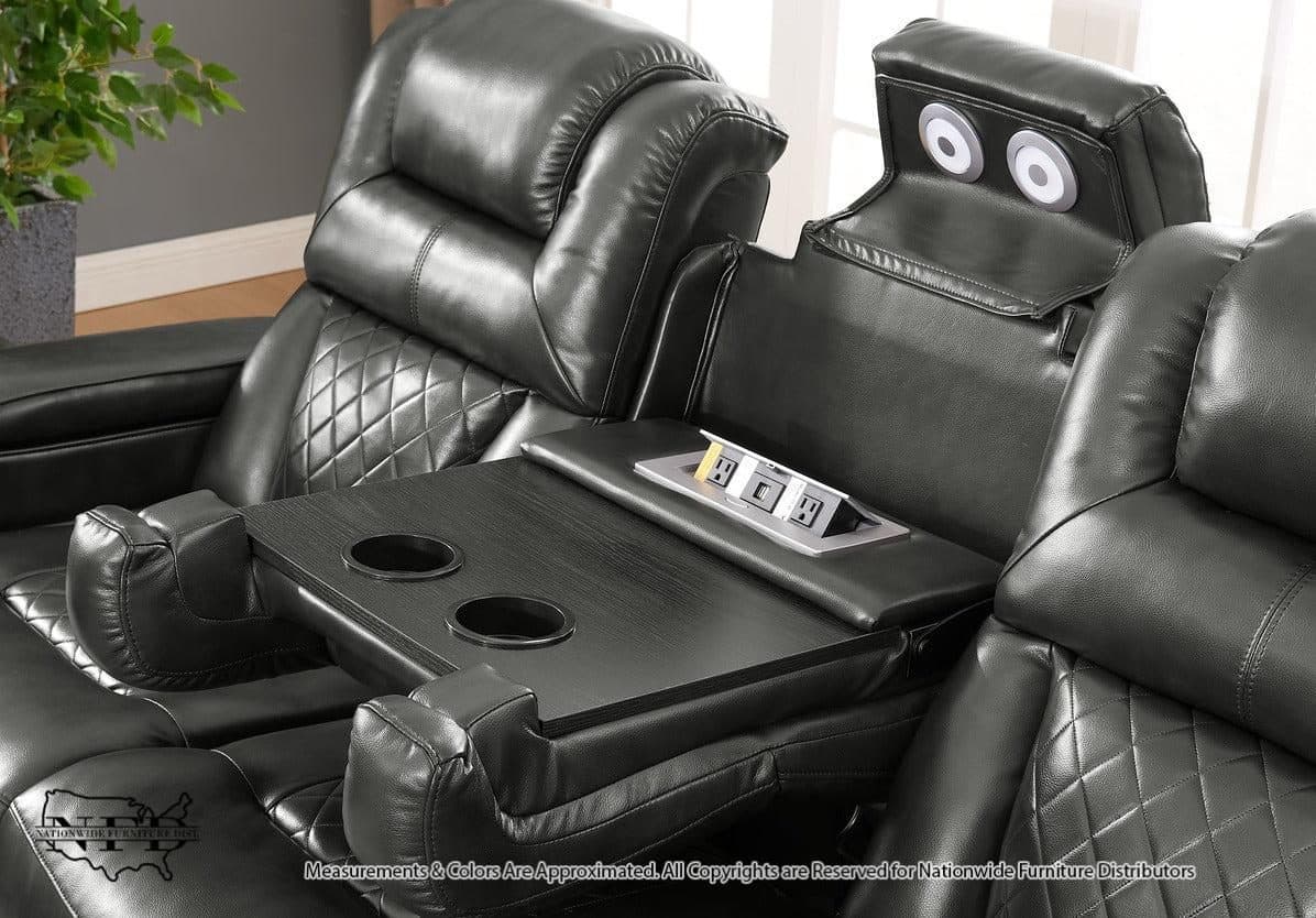 Dual Power Reclining Sofa W/ Led & Usb & Drop Down Table & Reading Lights..., view 3