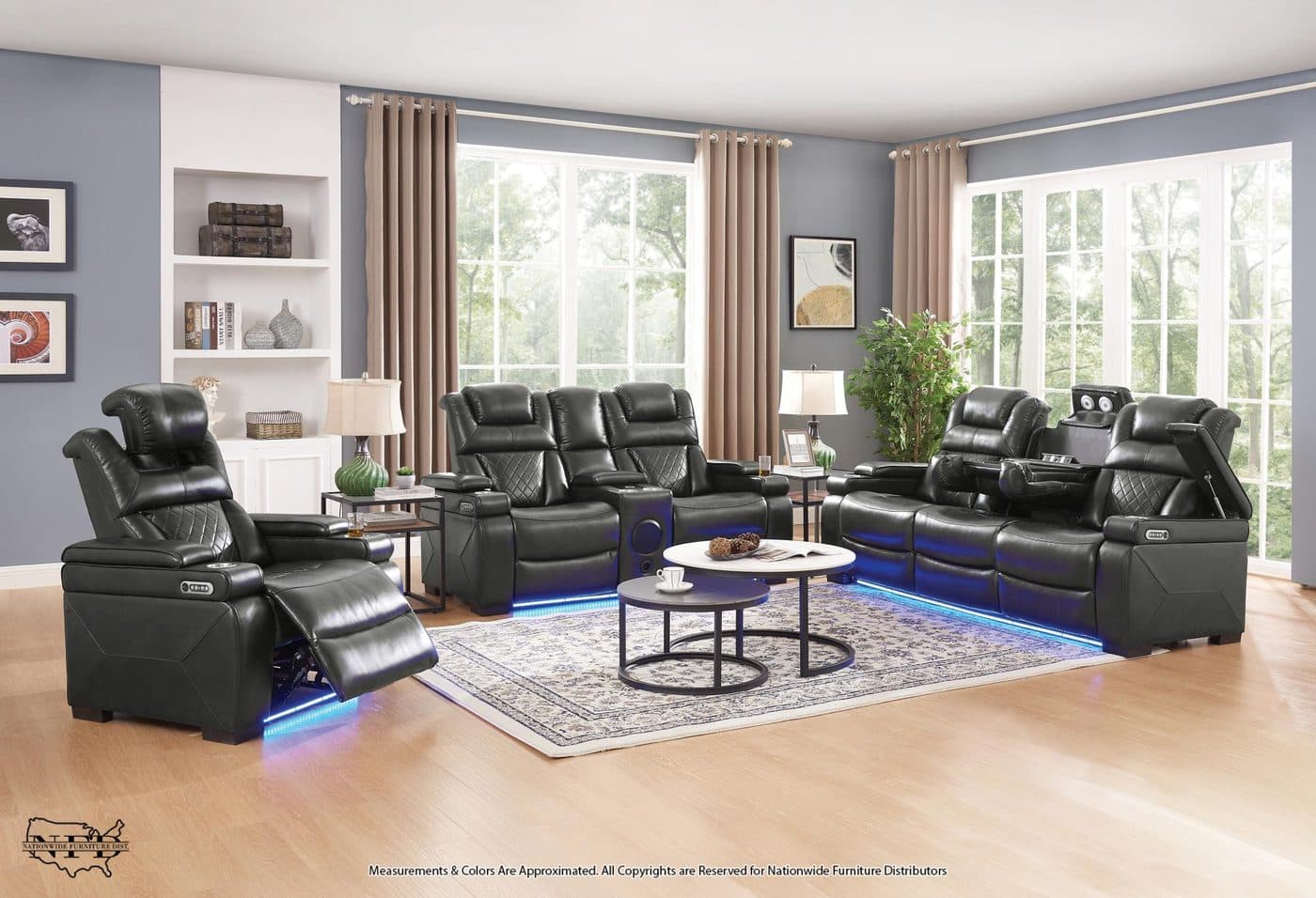 Dual Power Reclining Sofa W/ Led & Usb & Drop Down Table & Reading Lights...
