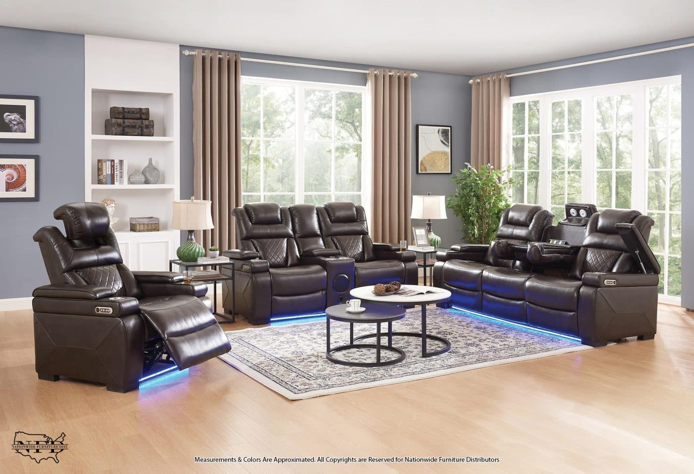 Dual Power Reclining Sofa W/ Led & Usb & Drop Down Table & Reading Lights...