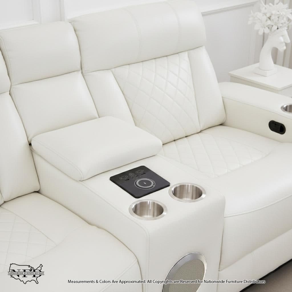 Dual Power Reclining Sofa W/ Led & Usb & Drop Down Table & Reading Lights..., view 2