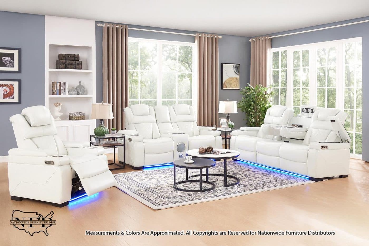 Dual Power Reclining Sofa W/ Led & Usb & Drop Down Table & Reading Lights...